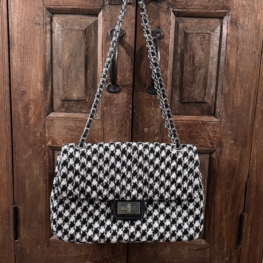 Karl Lagerfeld Black and White Houndstooth Shoulder Bag